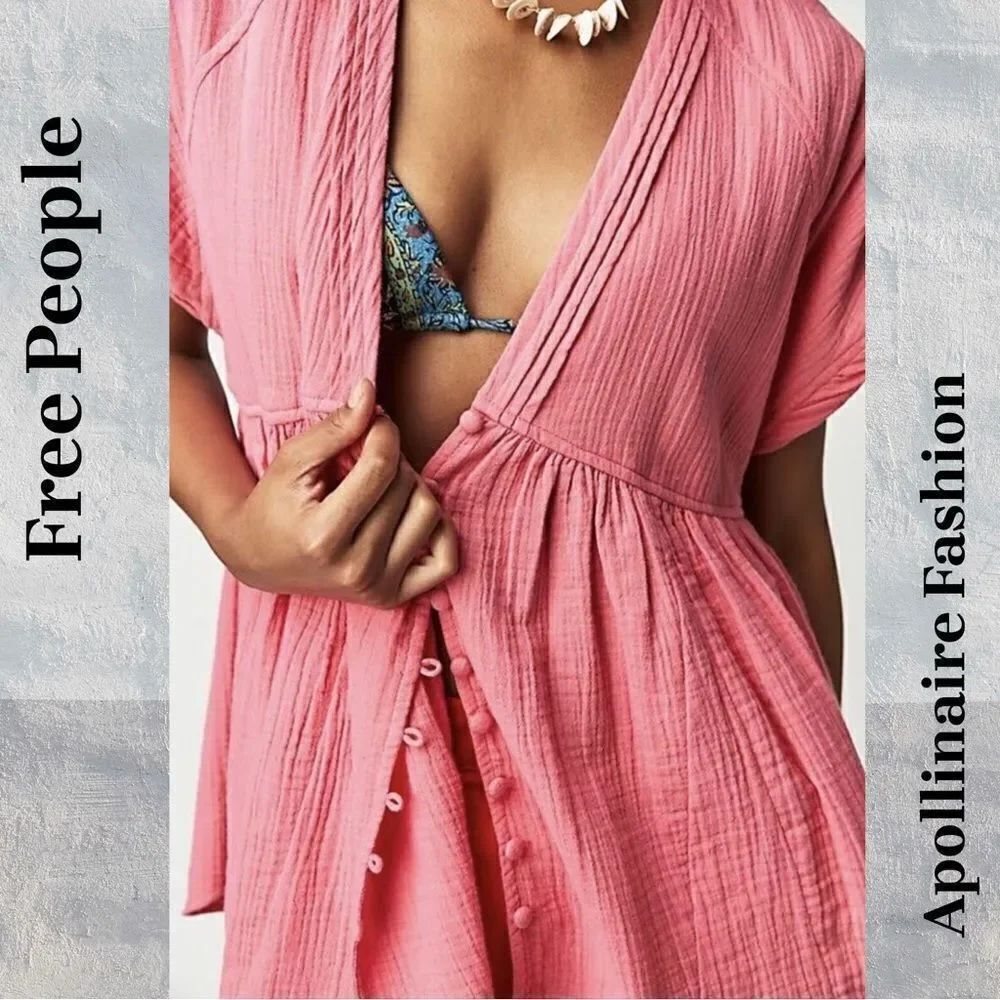 FREE PEOPLE FRANCO BABYDOLL TUNIC TOP IN PINK ROSE XS TP NEW